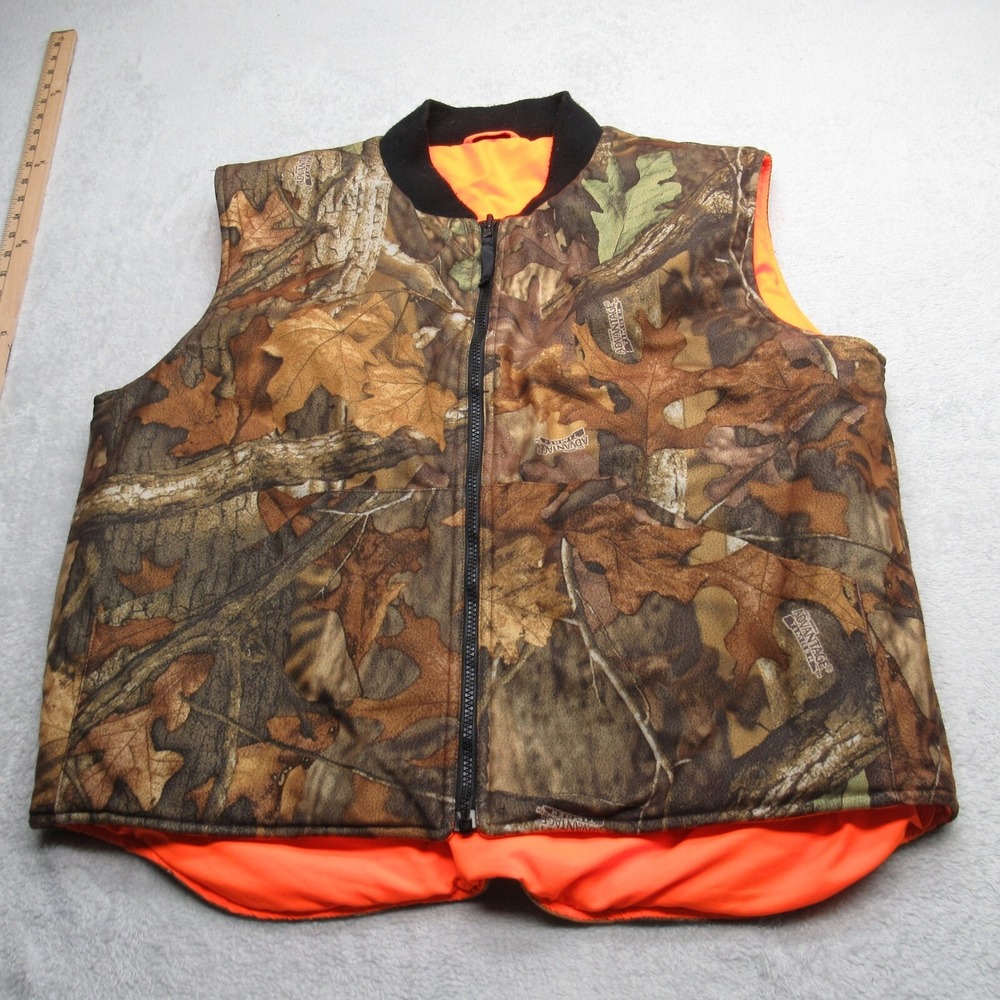 Cabelas Vest Men Large Orange Realtree Camo Reversible Insulated Full Zip Hunt